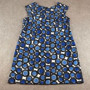 AB Studio Blue/Black Geometric Shift Sheath Summer Career Dress Size 16